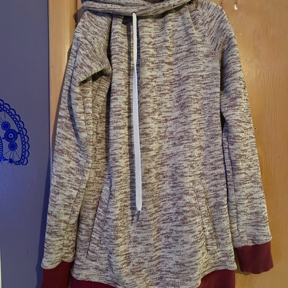 Roxy Marled Knit Hoodie with Red Trim